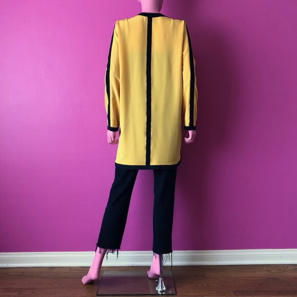 Vintage 80s L Lightweight Jacket Yellow Black Lilli Ann Open Front Dolman Sleeve - Picture 5 of 9